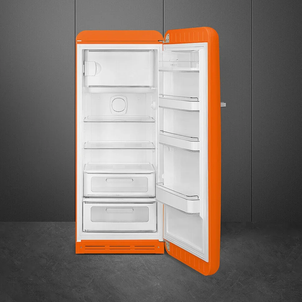 SMEG FAB28ROR6 Отдельностоящий однодверный холодильник, стиль 50-х годов, 60 см, оранжевый, петли сп